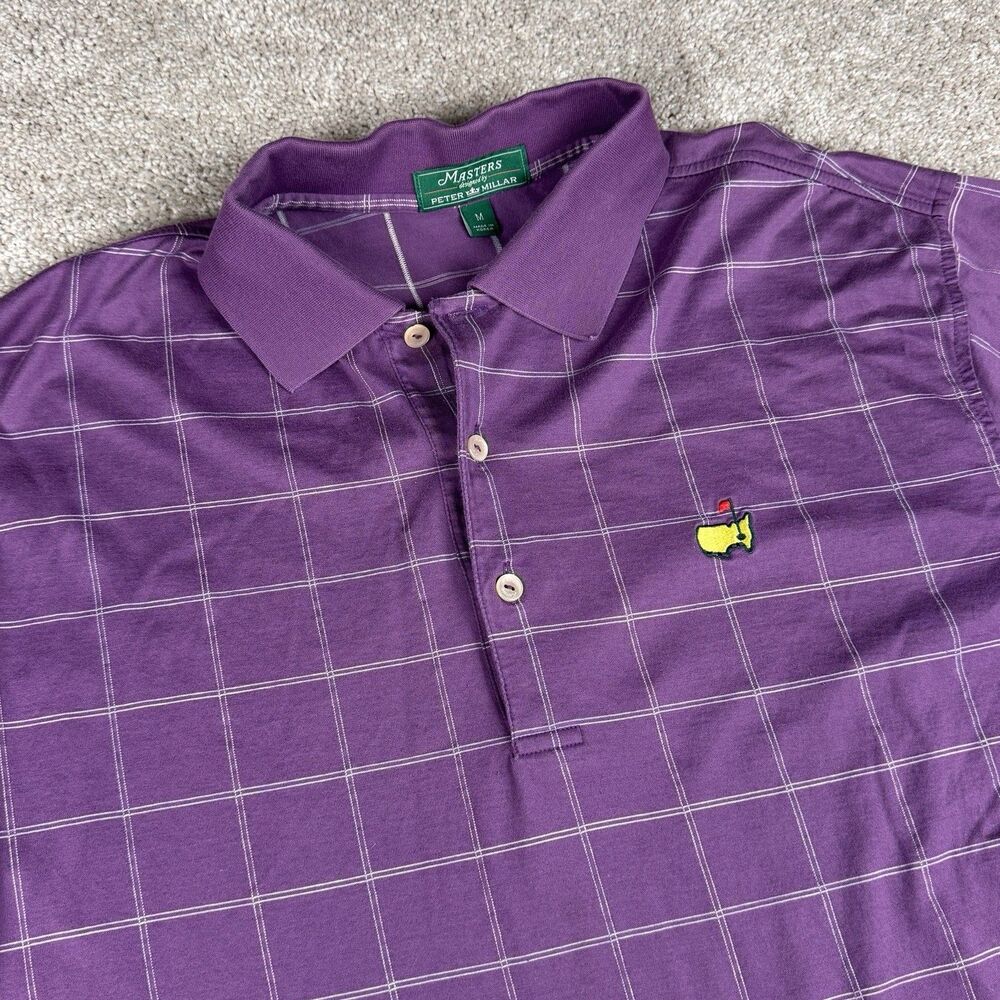 Peter Millar Masters Purple Windowpane Plaid Performance Golf Polo Men’s Medium